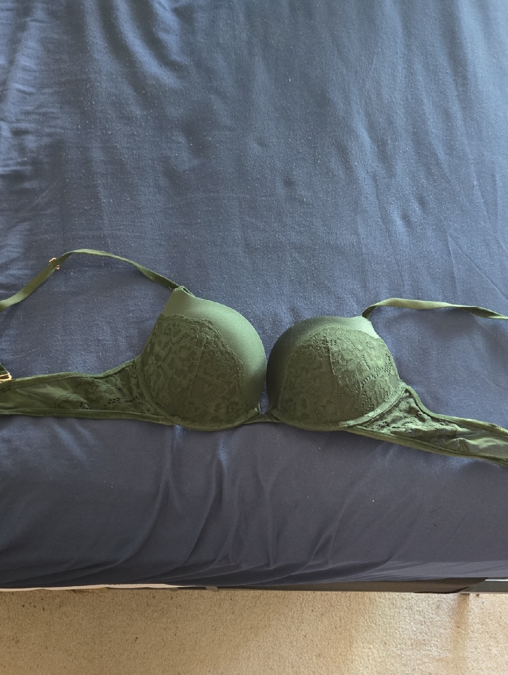Deep Green Lace Accent Push-Up Bra
